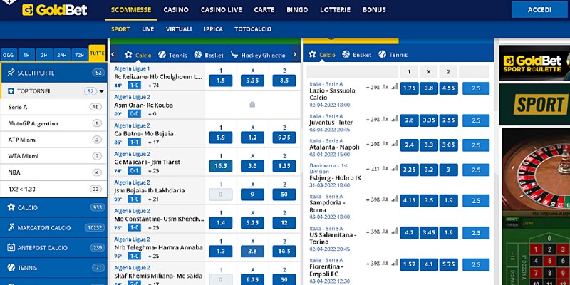 Live Betting di GoldBet