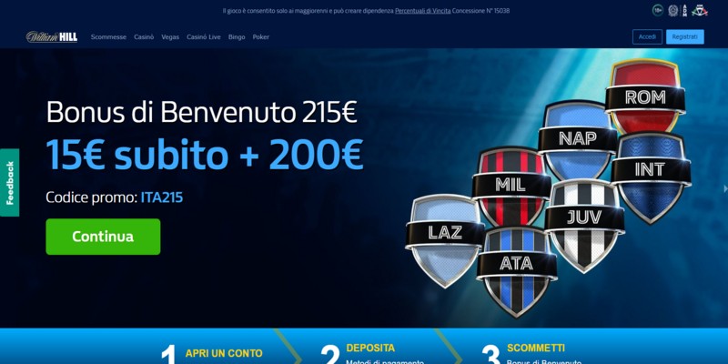 Pagina del bonus di benvenuto di William Hill – Siti di scommesse sportive