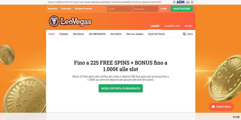 Pagina della sezione (Casinò) di Leovegas – Siti di scommesse sportive