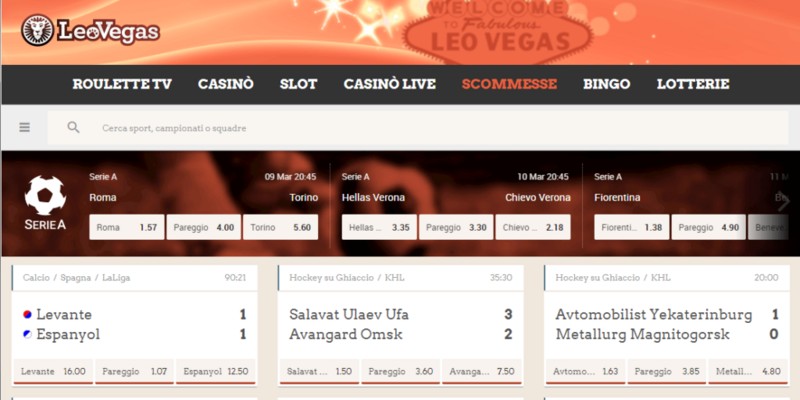 Sezione (Scommesse) di LeoVegas