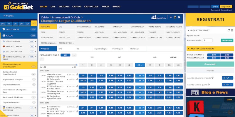 Tabella qualificazioni della (Champhions League) di GoldBet