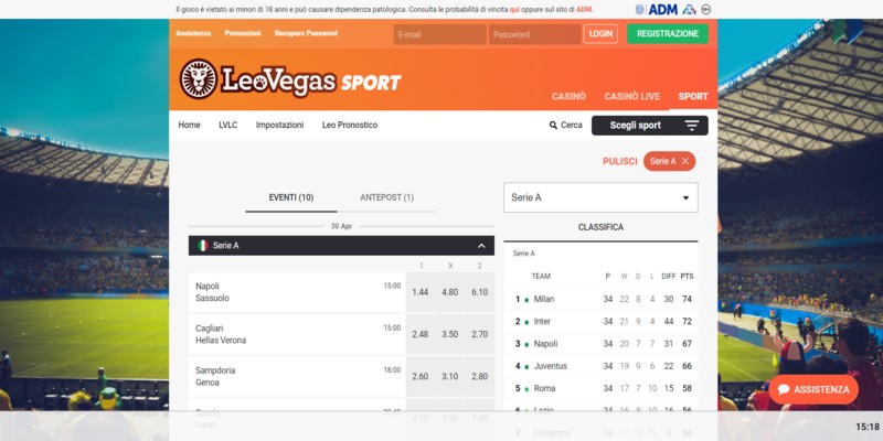 Sezione relativa a LeoVegas Sport – Siti scommesse