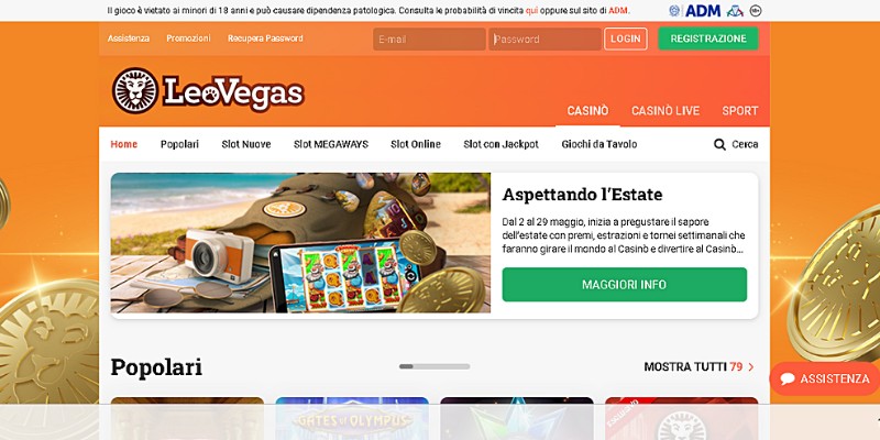 Homepage di Leovegas
