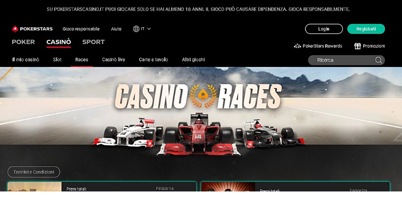 Pagina relativa ala sezione (Casinò) di Pokerstars