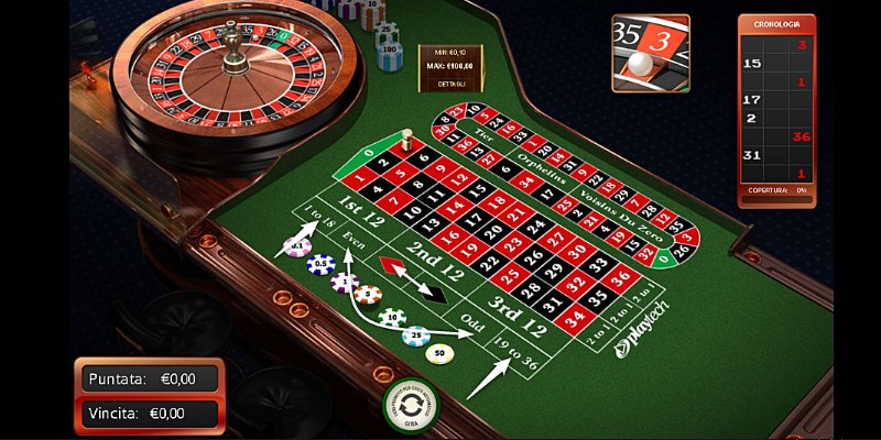 Tavolo della roulette classica con freccette che indicano (Rosso e Nero; Pari e Dispari; 1 a 18 e 19 a 36 – Come vincere alla Roulette Live