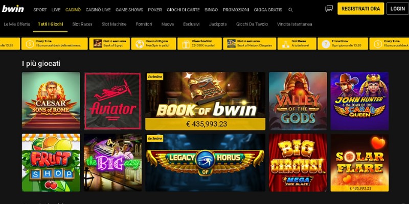 Sezione (Tutti i giochi) del casinò Bwin – Casino online sicuri